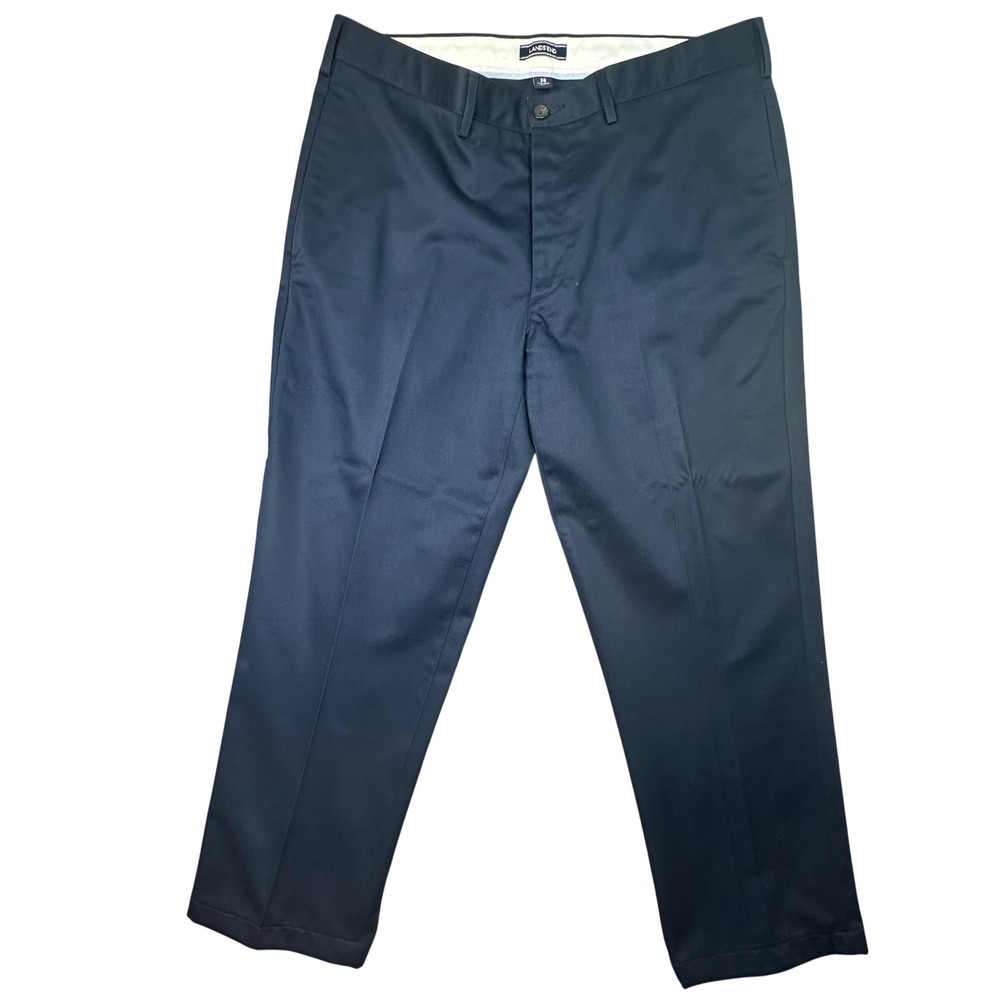 Lands' End Mens Tailored Fit Chino Pants Navy Blue Cotton Work Casual Size 38x27